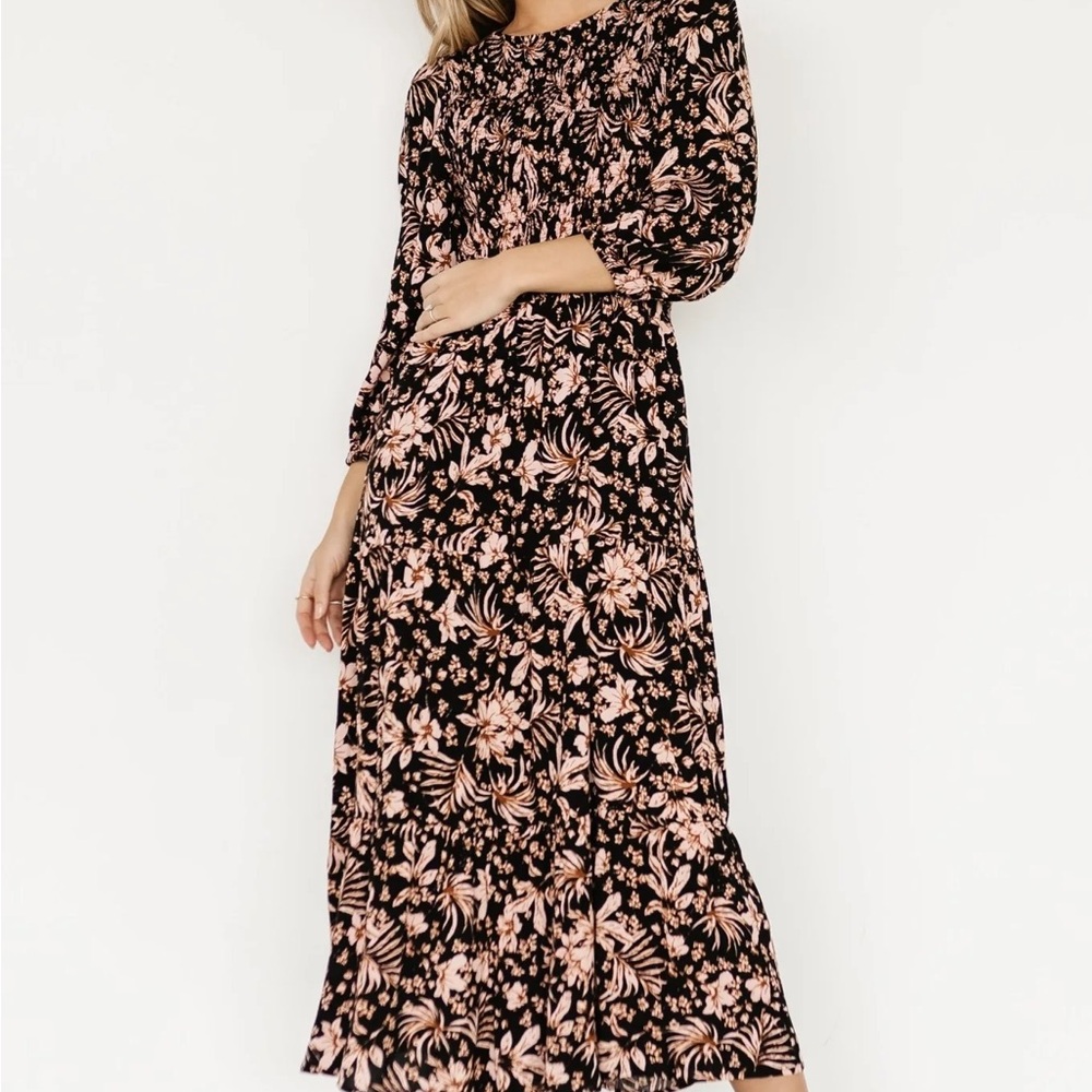 Baltic Born Floral Black and Pink Midi Dress